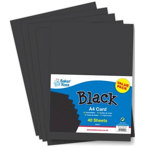 Black A4 Card 220gsm (Pack of 40) Paper & Card Black