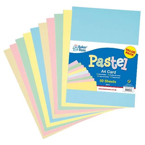A4 Pastel Card Value Pack (Pack of 50) Paper & Card, 5 Assorted Pastel Colours, 220gsm