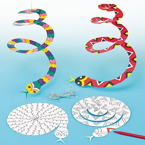 Spiral Snake Mobiles (Pack of 10) Decoration Craft Kits, 2 Assorted Designs, Hanging Cord Included