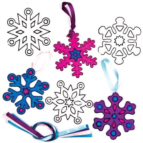 Snowflake Suncatchers (Pack of 8) Christmas Crafts Ribbon colours - Dark Blue, Pale Blue, Purple & Pink