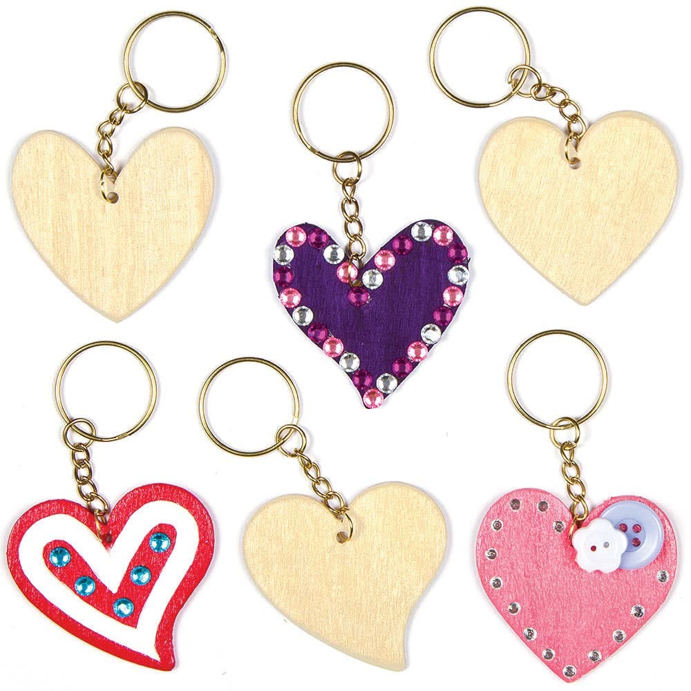 Heart Wooden Keyrings (Pack of 8) Craft Kits For Kids