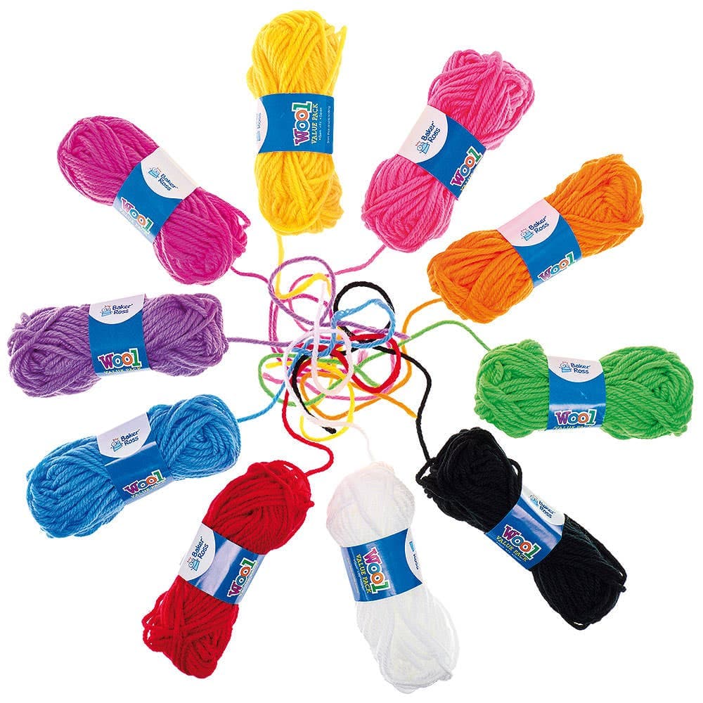 Coloured Wool Value Pack (Pack of 10) 10g Wool Per Roll, 3mm Thick, 10 Assorted Colours, Double Knitting Wool