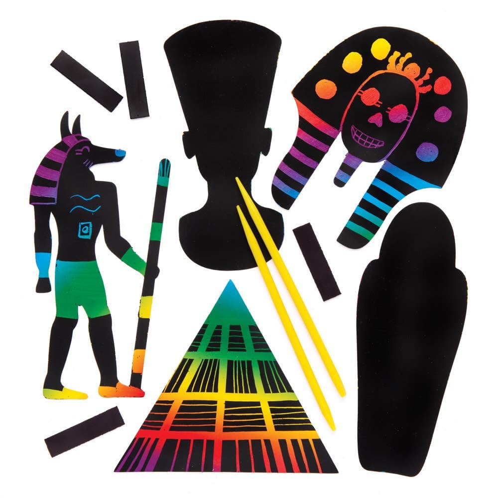 Ancient Egypt Scratch Art Magnets (Pack of 10) Art Craft Kits For Kids, Doodle & Design, Bright Rainbow Colours