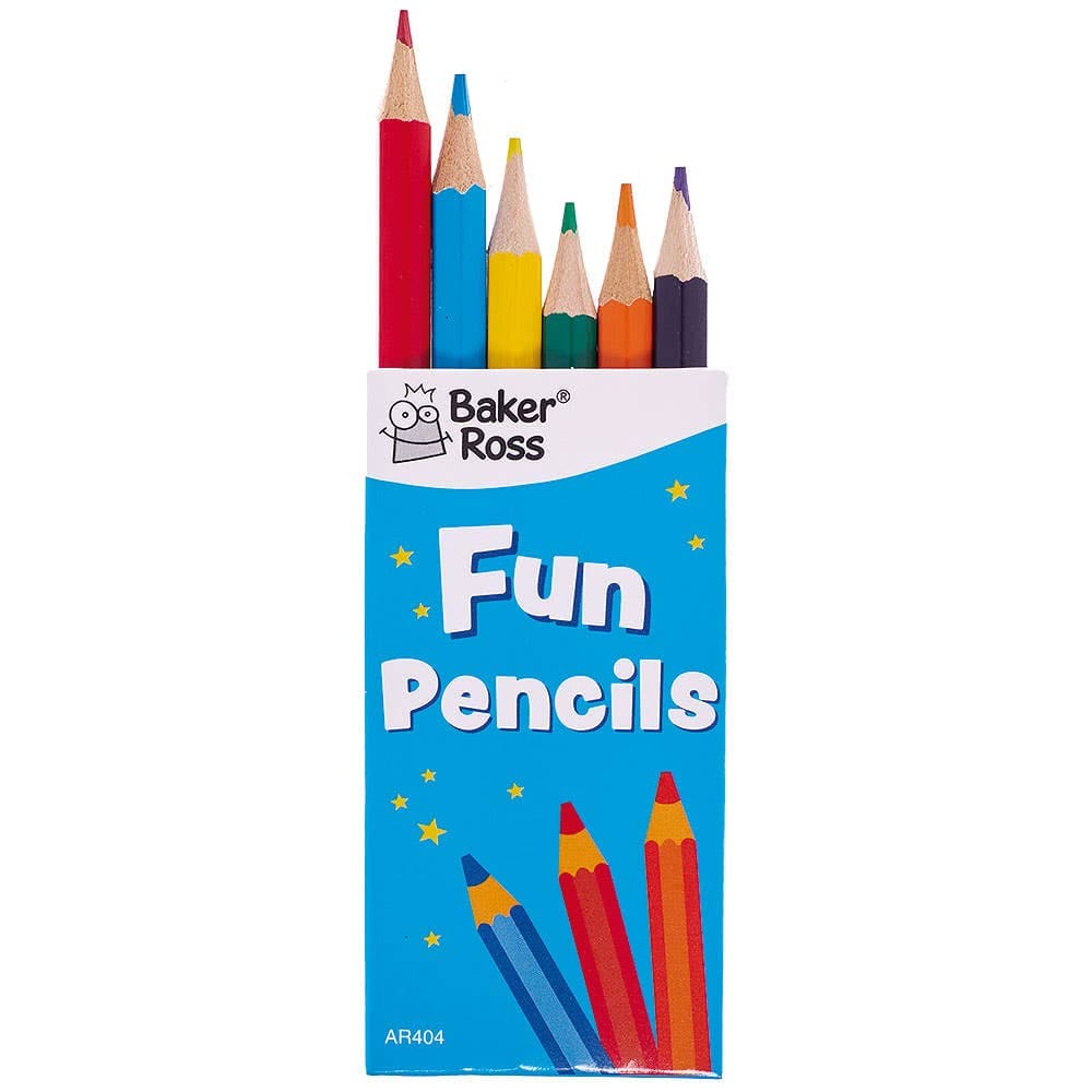 Mini Colouring Pencils (Per 6 packs) Drawing 6 assorted - Red, Yellow, Green, Purple, Orange & Blue