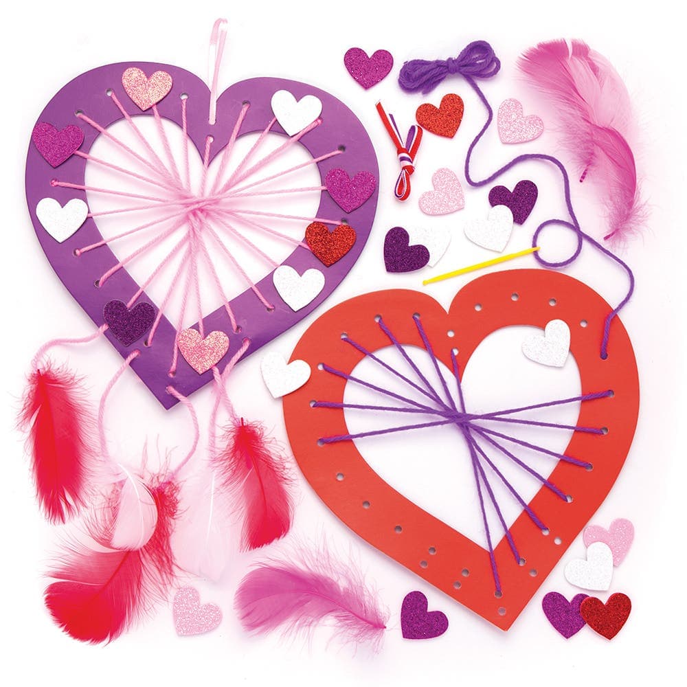 Heart Dreamcatcher Kits (Pack of 4) Card & Foam, 4 Assorted Designs, Easy To Assemble, Wool, Feathers & Hanging Ribbon Included