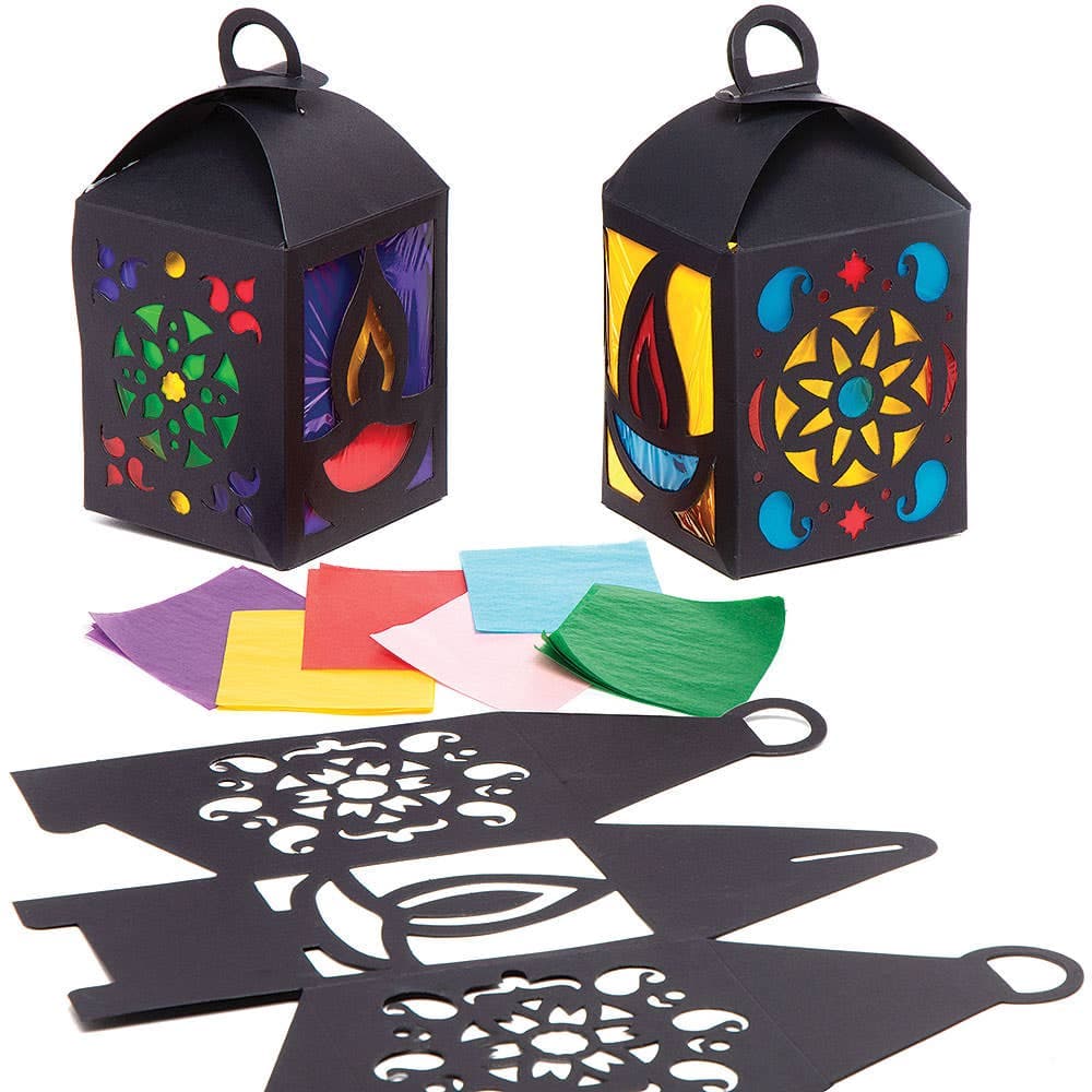 Diwali Lantern Kits (Pack of 4) Craft Kits For Kids 6 assorted cellophane colours - Green, Yellow, Blue, Red, Pink & Purple