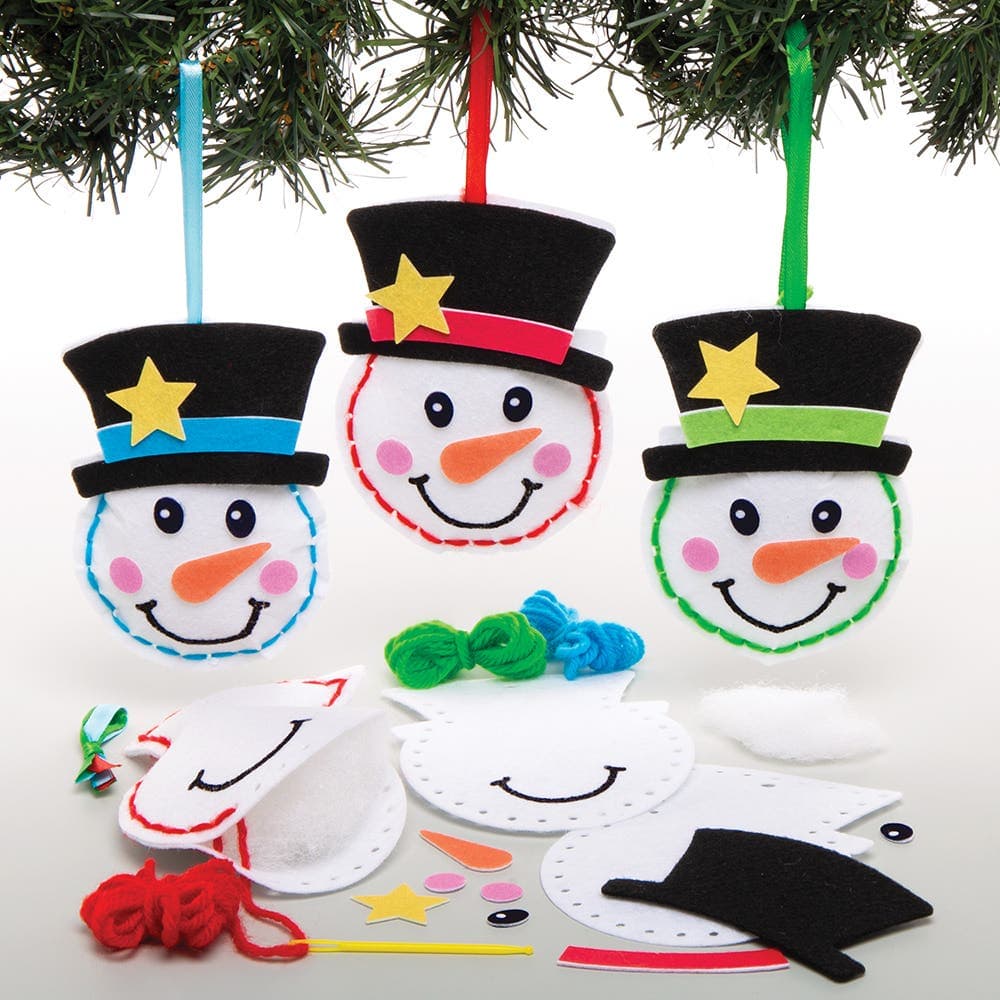 Snowman Sewing Decoration Kits (Pack of 3) Christmas Crafts 3 assorted colours - Red, Blue & Green