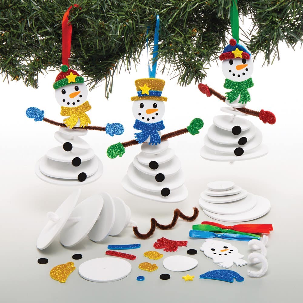 Snowman Stacking Decoration Kits (Pack of 6) Christmas Crafts, All-In-One Kit, Self-Adhesive Accessories Included