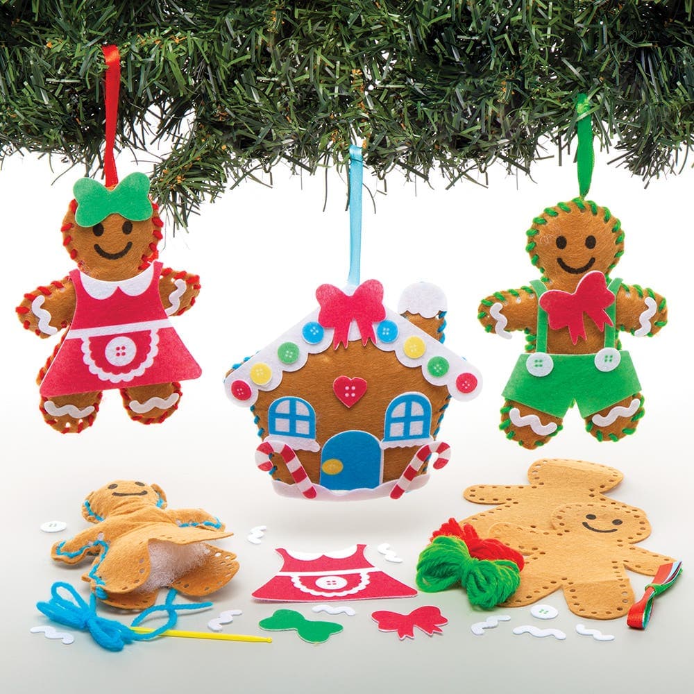 Gingerbread Decoration Sewing Kits (Pack of 3) Make Your Own Christmas Ornaments, All-In-One