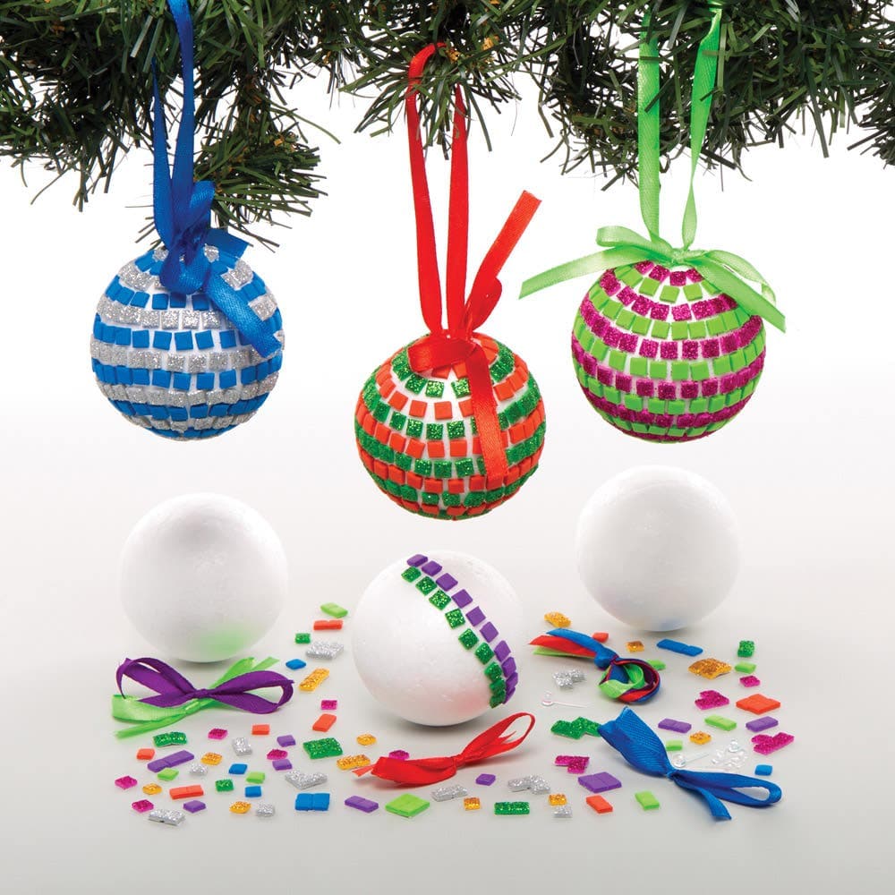 Mosaic Bauble Kits (Pack of 4) Christmas Crafts, Polystyrene & Foam, 8 Assorted Mosaic Foam Colours