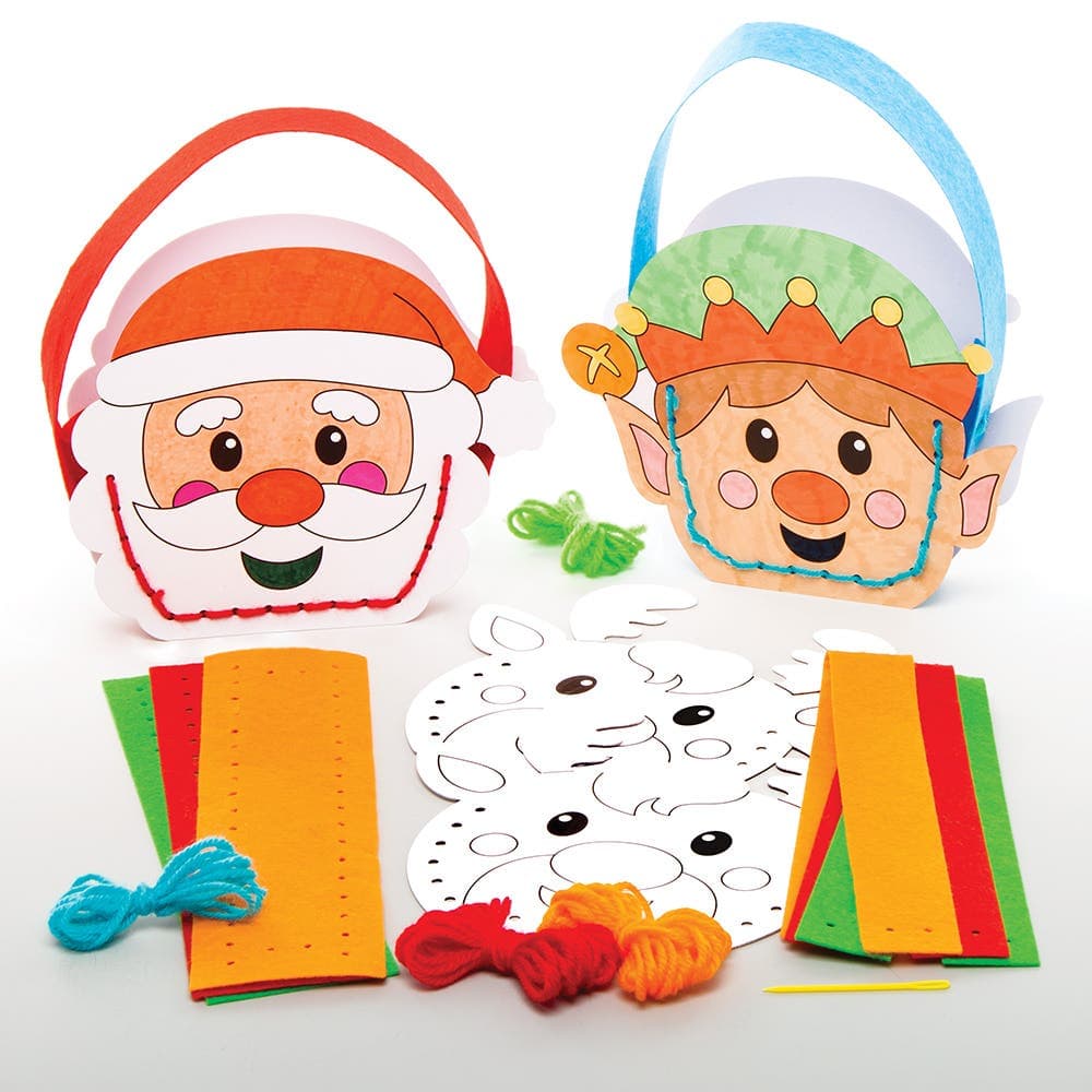 Christmas Colour-in Sewing Bag Kits (Pack of 4) Christmas Crafts 4 assorted felt colours - Blue, Green Red & Orange