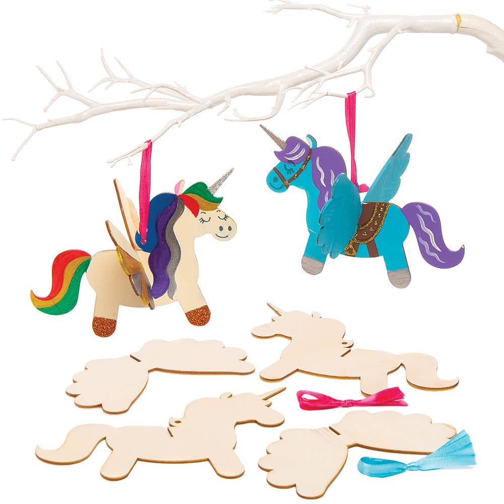 Wooden 3D Unicorns (Pack of 6) Plywood, Size 15.5cm x 13cm, DIY Craft Kits, One Design