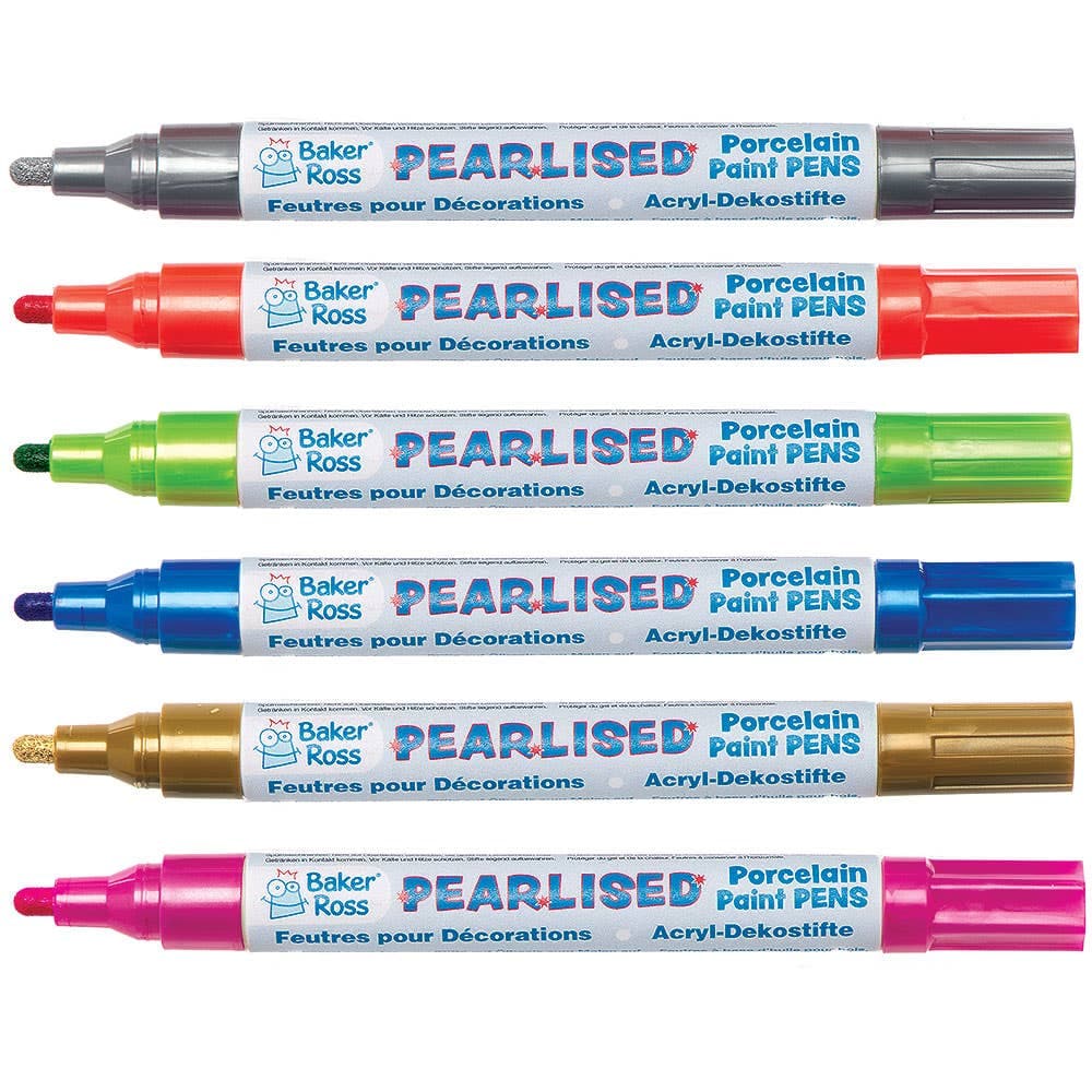 Pearlised Porcelain Paint Pens  Colour Pack A (Colour Pack A) Art Supplies, Art Materials 6 assorted pearlised colours - Gold, Silver, Blue, Light Green, Pink & Orange