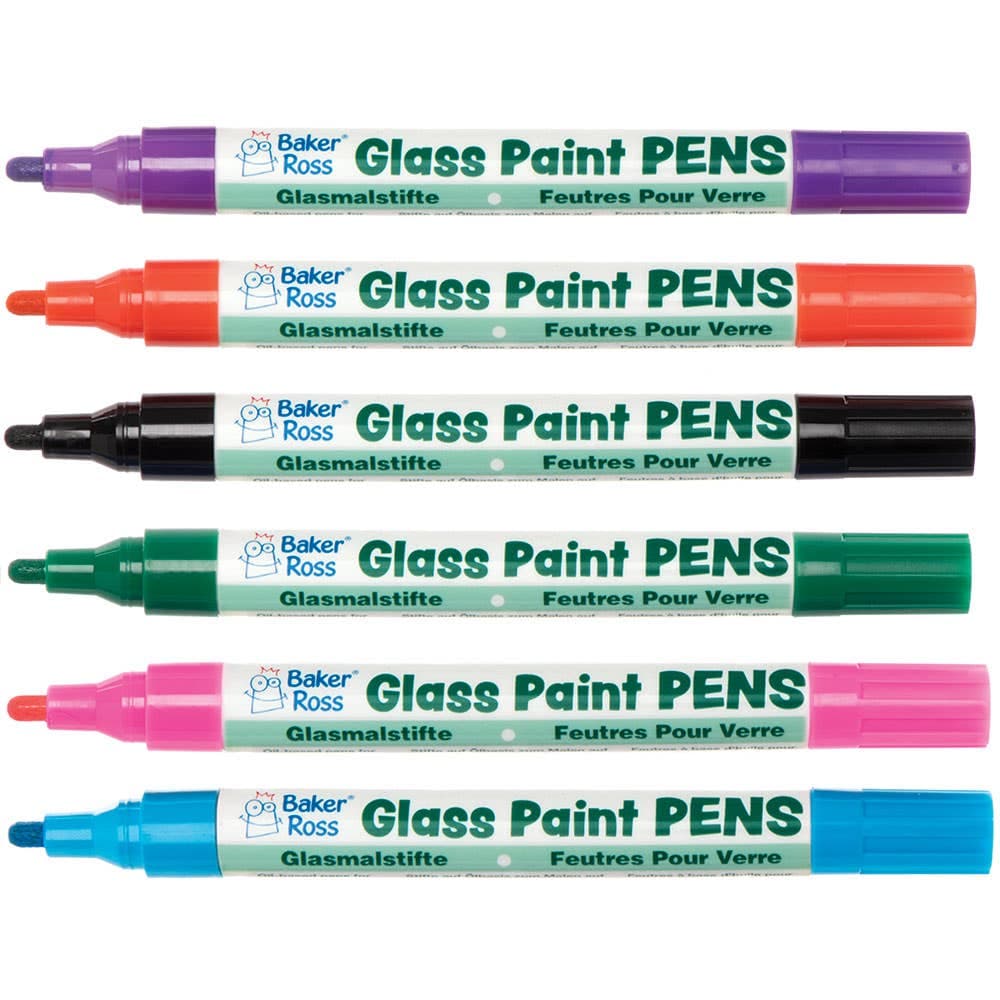 Glass Paint Pens Colour, Red, Blue, Green, Yellow (Colour Pack A) 6 Assorted Colours, Oil-Based Acrylic Paint, Quick Dry, Heat Fix