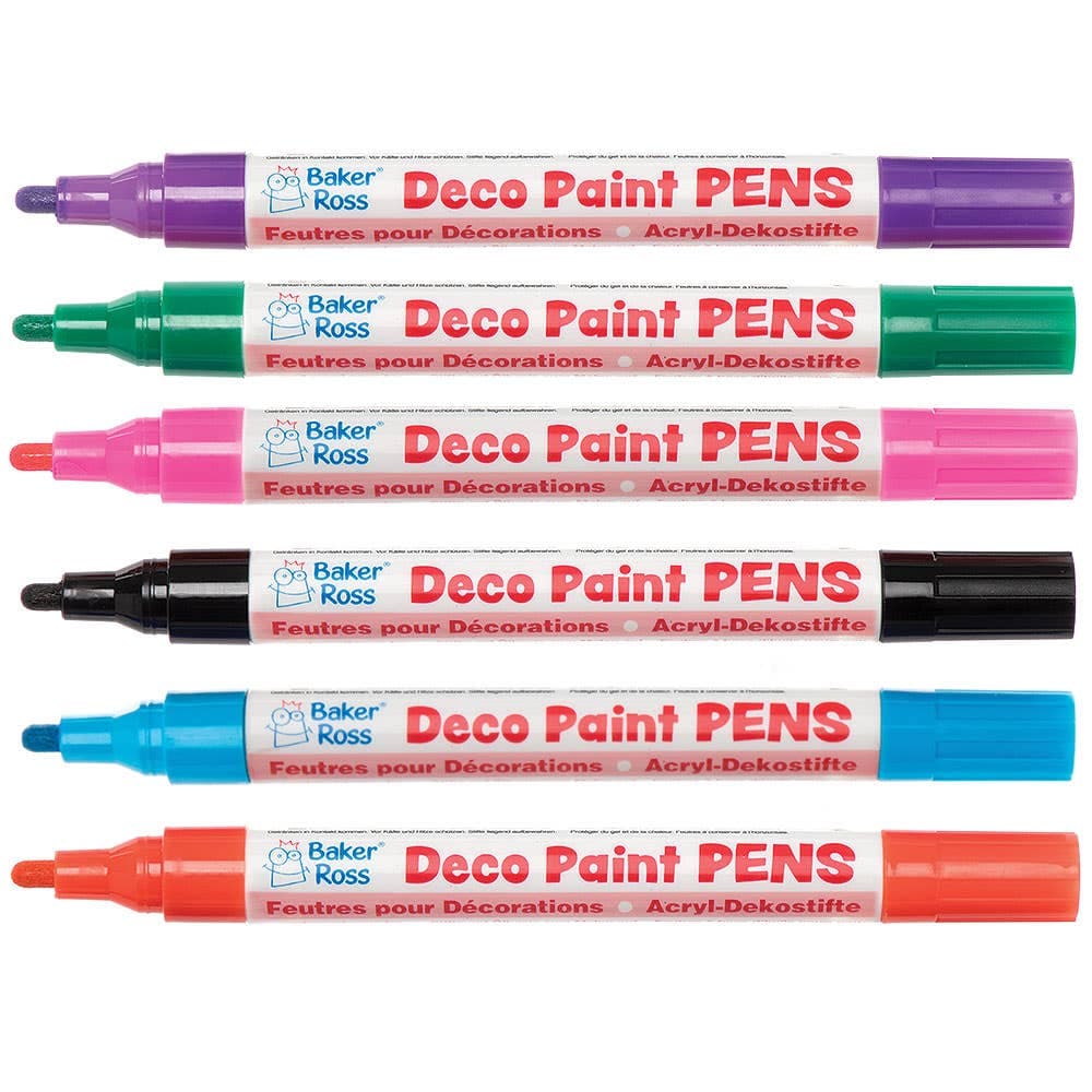 Deco Paint Pens Colour Pack A (Colour Pack A) Art Supplies, Art Materials 6 assorted colours - Black, Light Blue, Dark Green, Light Pink, Purple & Orange