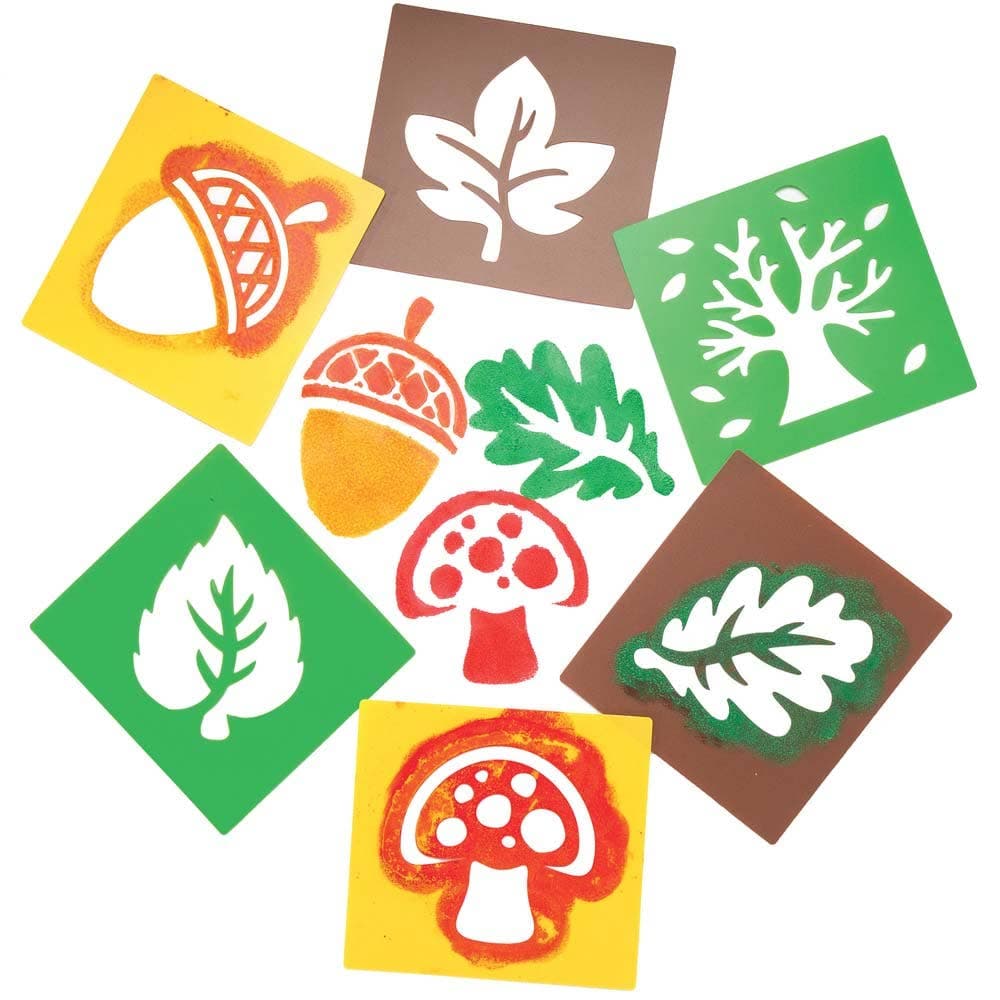 Autumn Themed Plastic Stencils (Pack of 6) Easily Washable, 6 Assorted Designs, Craft Supplies