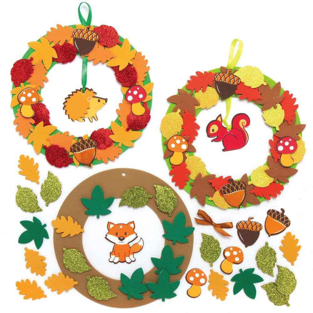 Autumn Wreath Kits (Pack of 3) Foam Sticker Set, 3 Assorted Designs