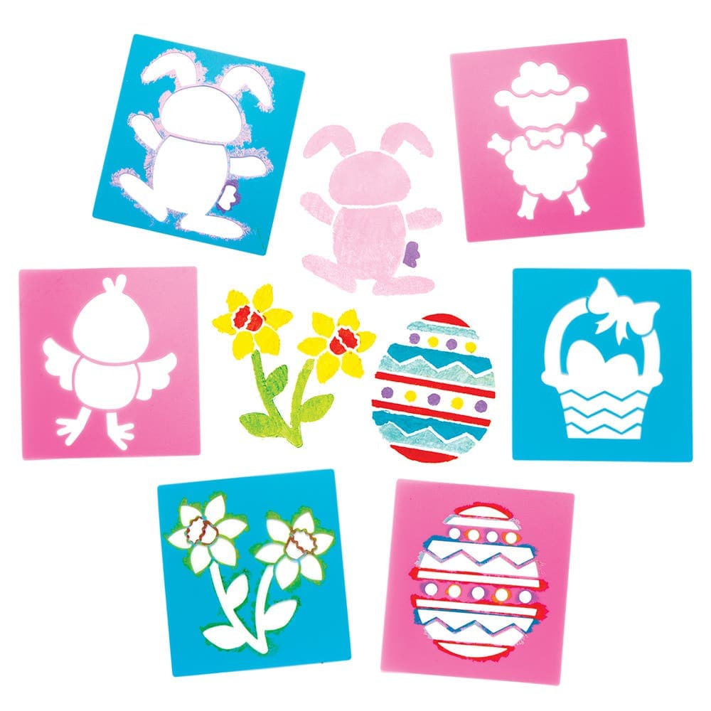 Easter Stencils (Pack of 6) 2 Stencil Colours & 6 Assorted Themed Designs, 14cm x 15cm, Washable Plastic
