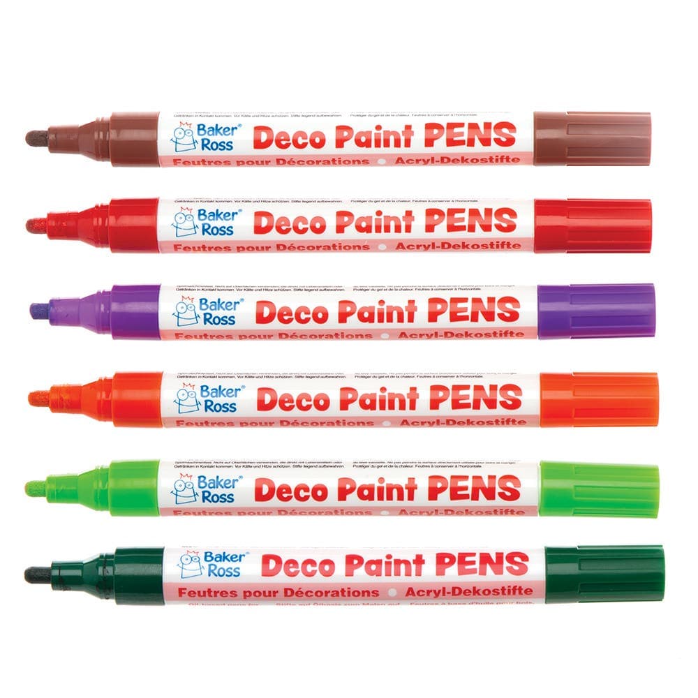 Autumn Deco Paint Pens (Pack of 6) Art Supplies, Art Materials 6 assorted colours - Brown, Orange, Red, Light Green, Dark Green & Purple