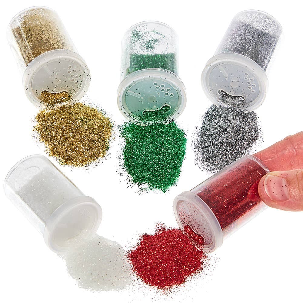 Christmas Glitter Shakers (Pack of 5) Christmas Craft Supplies 5 assorted Christmas colours - Gold, Silver, White, Green & Red