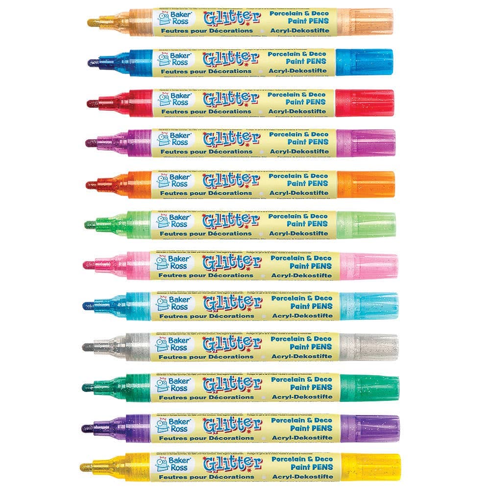 Glitter Porcelain & Deco Paint Pens Bumper Pack (Packs A+B) Broad Tip, Water-Based Acrylic Paint Pens, 12 Assorted Colours