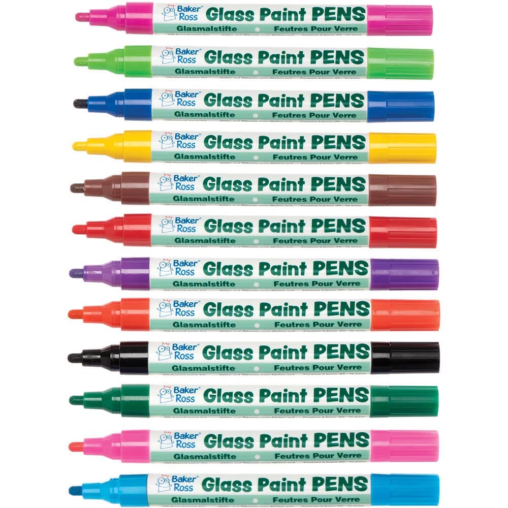 Glass Paint Pens Bumper Pack (Packs A+B) 12 Assorted Colours, Oil-Based Acrylic Paint, Quick Dry