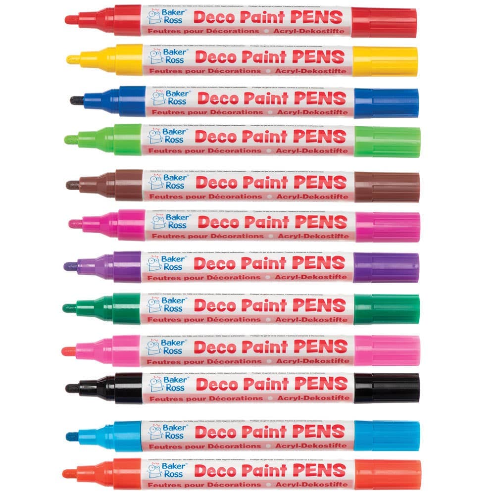 Deco Paint Pens Bumper Pack (Packs A+B) 12 Assorted Colours, Medium Tip, Water-Based Fibre Tip, Multi-Purpose