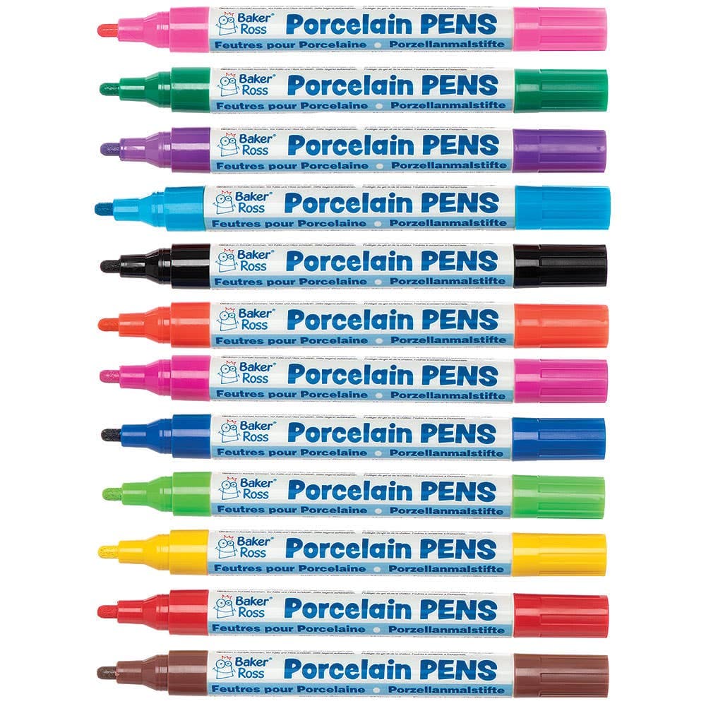 Porcelain Paint Pens Bumper Pack (Packs A+B) 12 Assorted Colours, Broad Tip, Oil-Based Acrylic Paint Pens