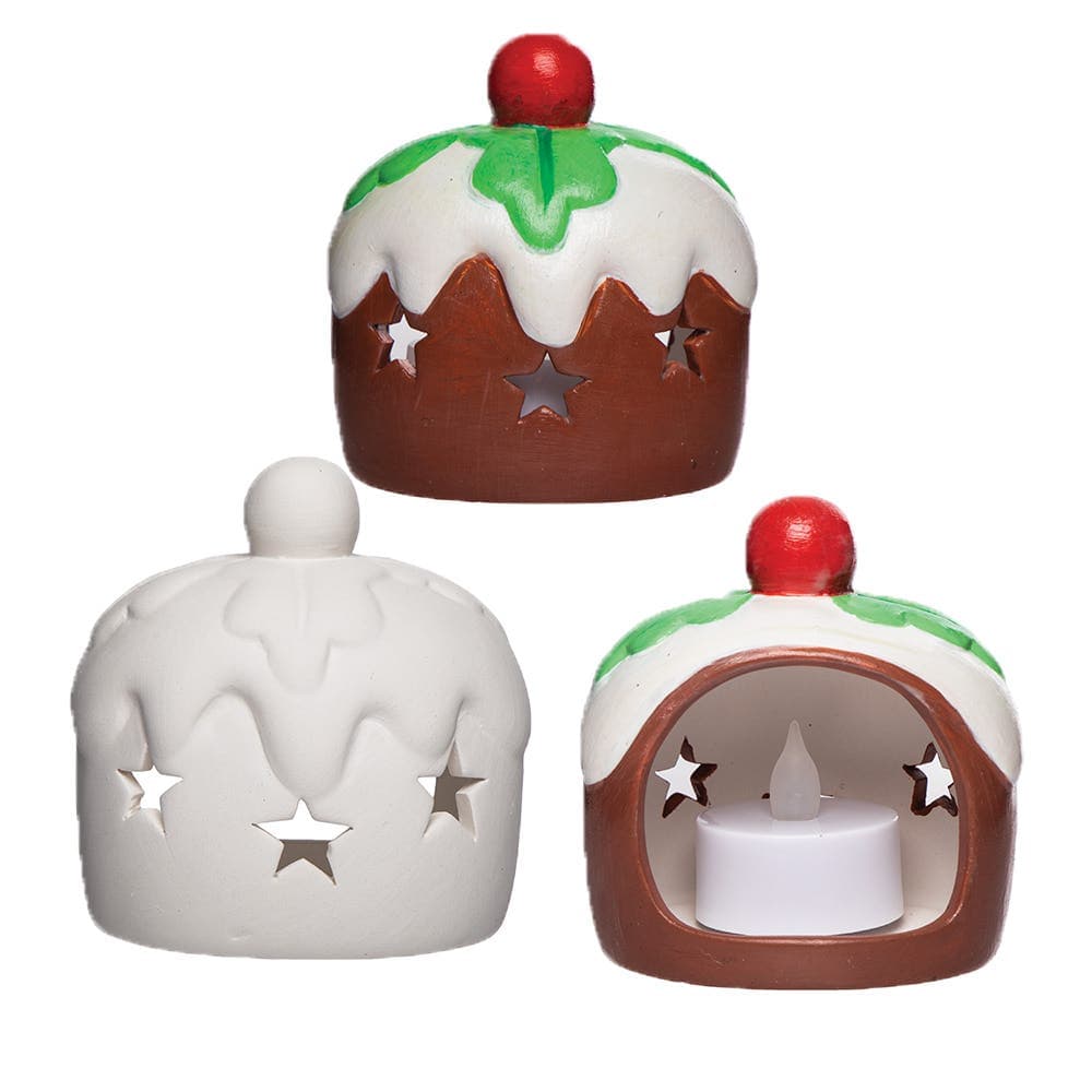 Christmas Pudding Ceramic Tealight Holders (Box of 3) Christmas Crafts