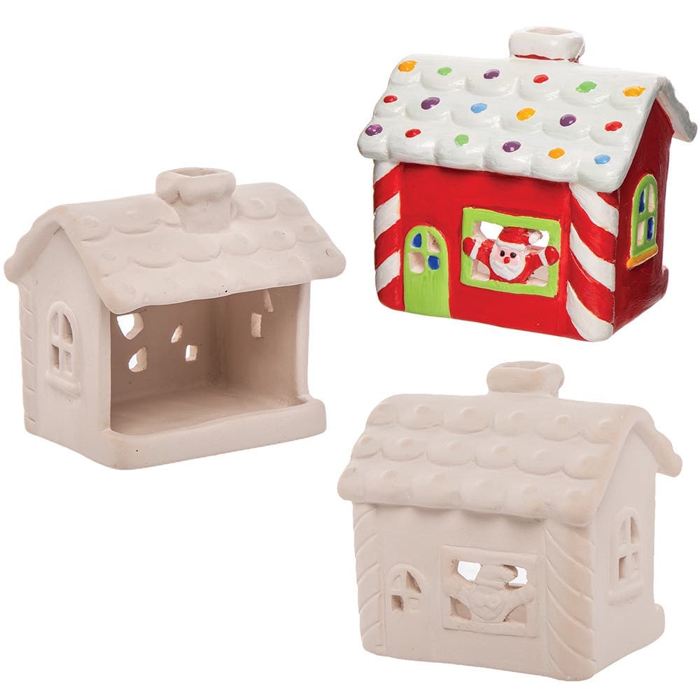 Santa's Workshop Ceramic Tealight Holders (Box of 3) Christmas Crafts