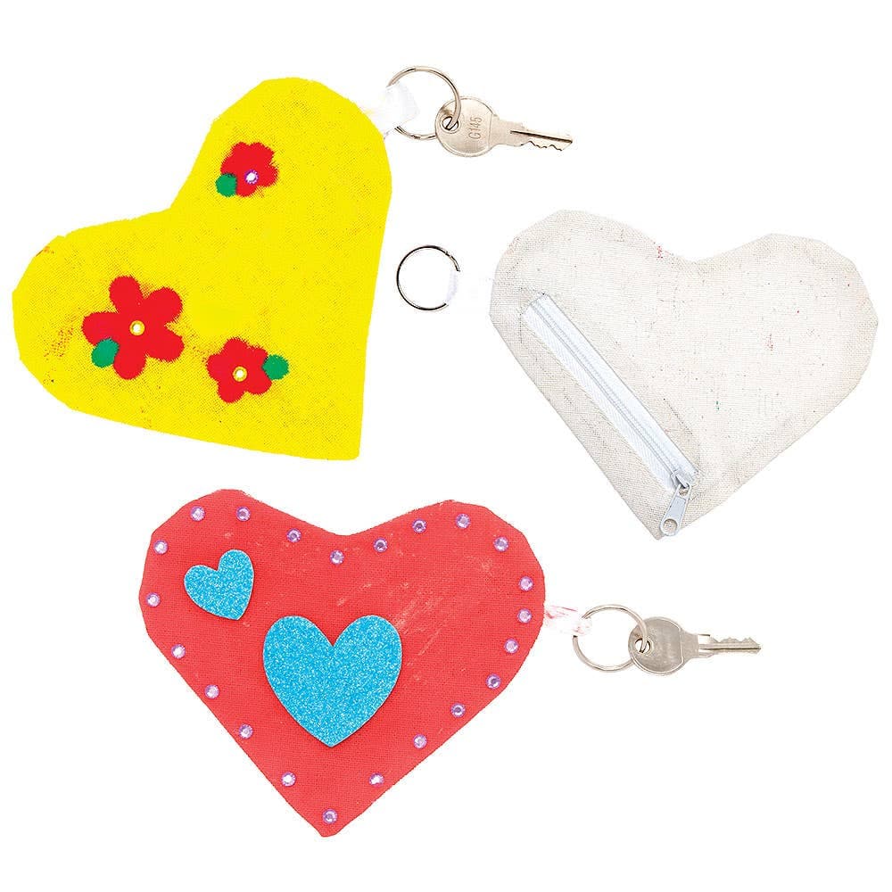 Heart Fabric Purse & Keyrings (Pack of 4) Design Your Own, Colour Or Paint