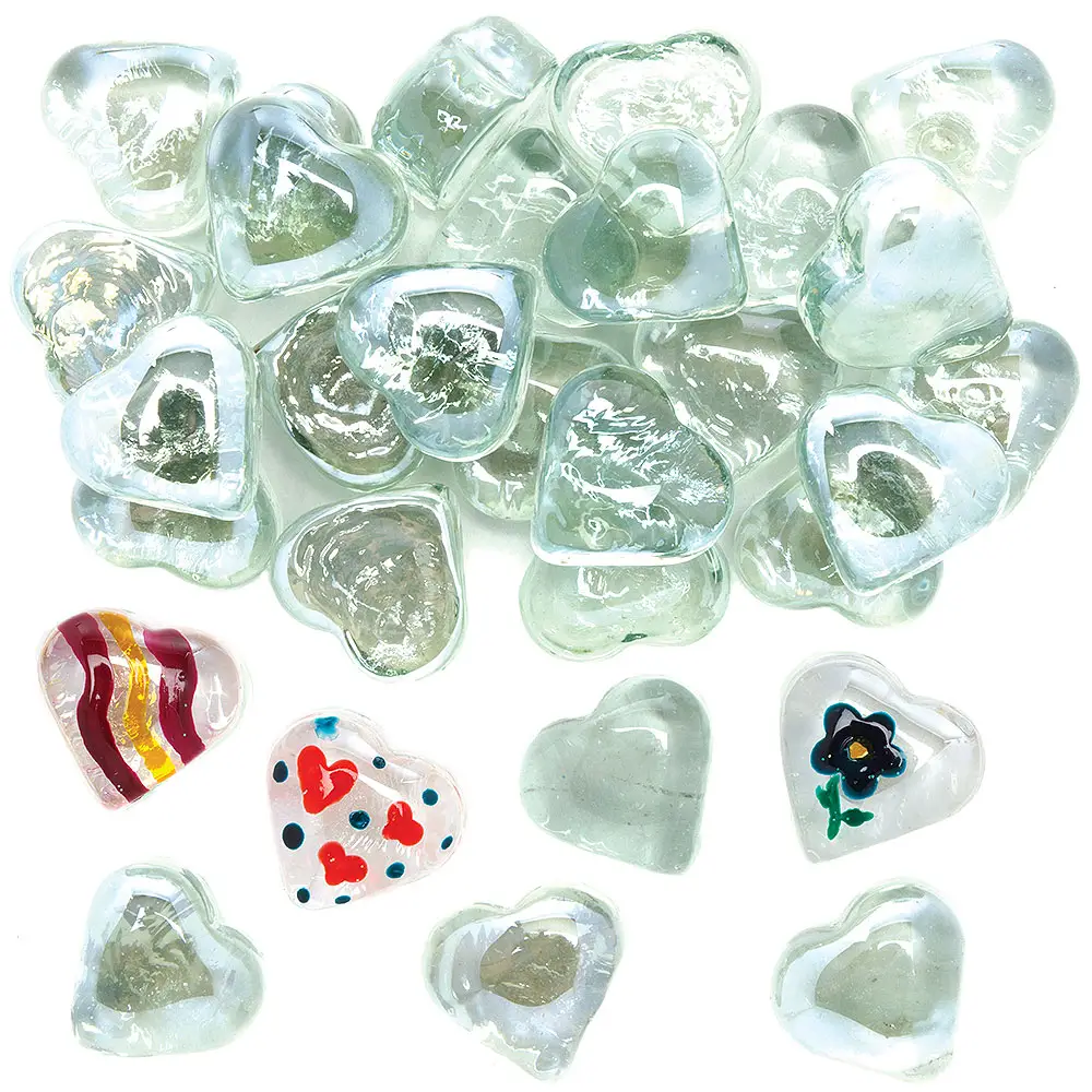 Heart Glass Painting Stones (Pack of 30) Approx 25mm Wide, Decorate & Personalise, Smooth Edges, Craft Activities