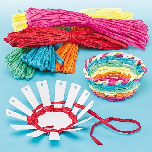 Basket Weaving Kits (Pack of 4) Craft Kits For Kids, 6 Raffia Colours Included, Approx 10cm Diameter
