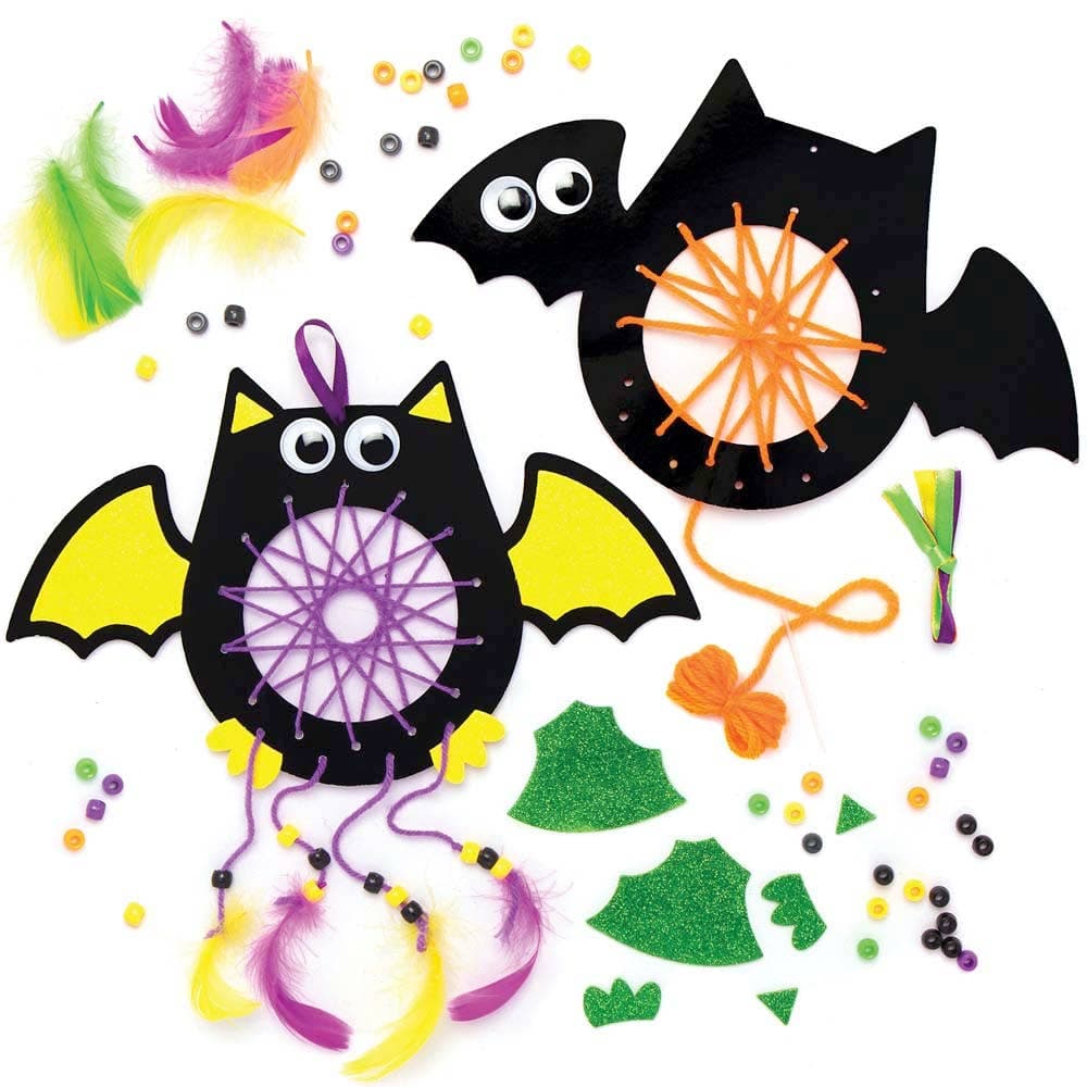 Bat Dreamcatcher Kits (Pack of 4) Halloween Crafts For Kids, All-In-One Kits, 4 Assorted Colours