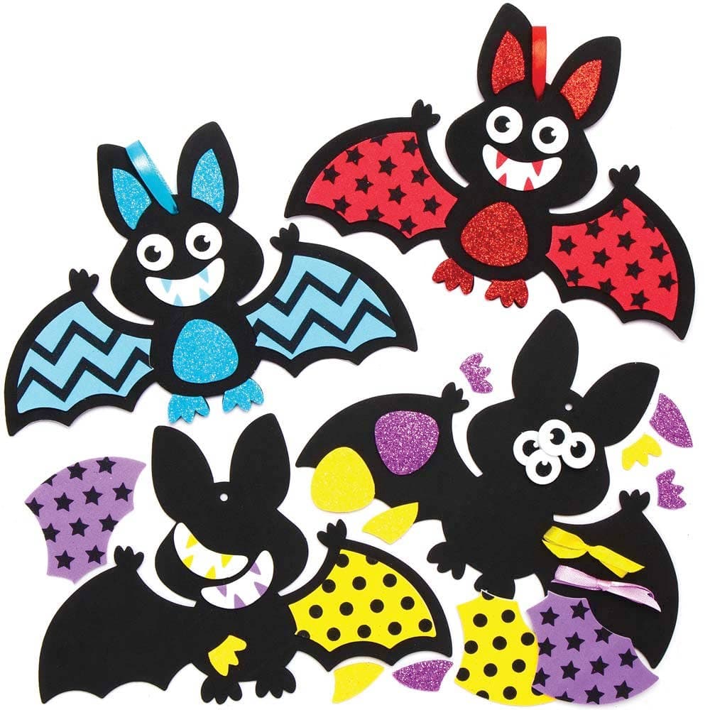 Bat Decoration Kits (Pack of 8) Halloween Crafts For Kids, Mix & Match, Foam Stickers Included