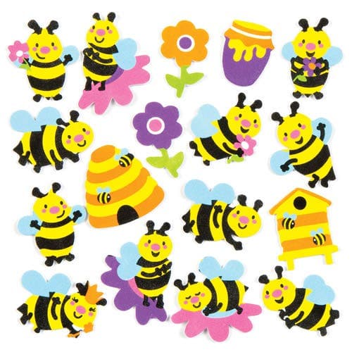 Bee Foam Stickers (Pack of 120) 30 Assorted Designs, Easy Peel, 30mm-50mm Size