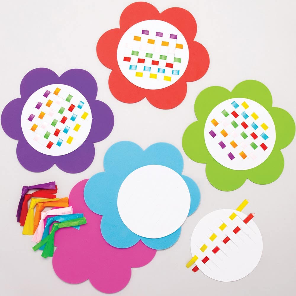 Flower Weaving Kits (Pack of 6) Sewing & Weaving Craft Kits 7 ribbon colours - Pink, Purple, Yellow, Red, Green, Orange & Blue