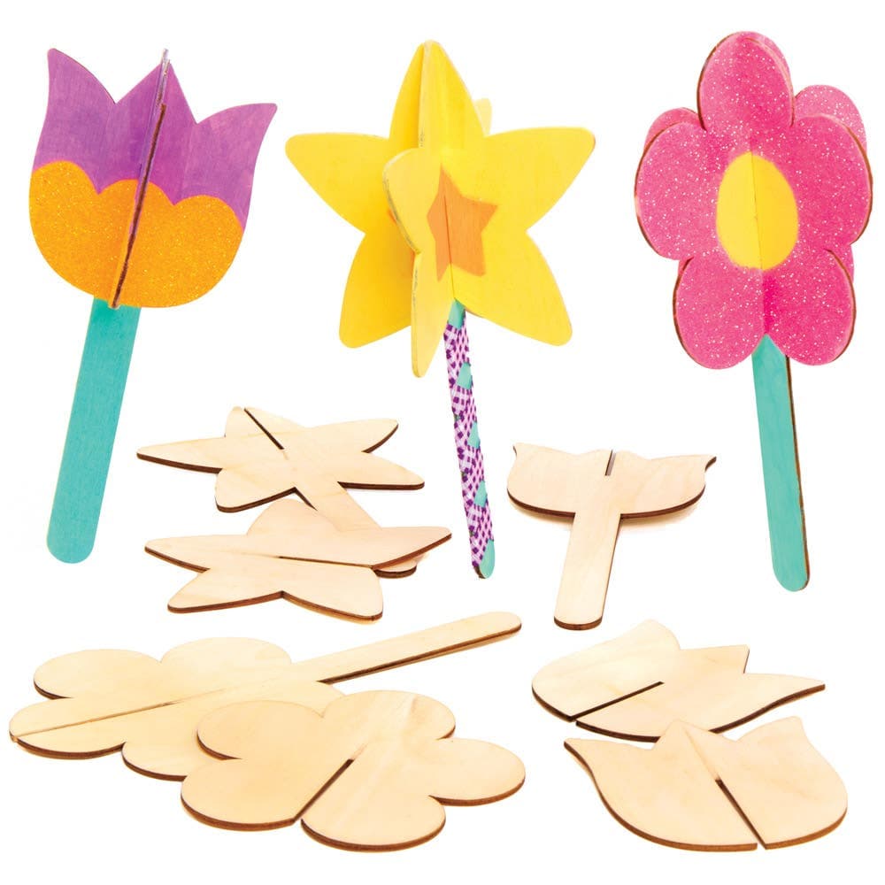 Wooden 3D Flower Blanks (Pack of 8) Nature Craft Kits
