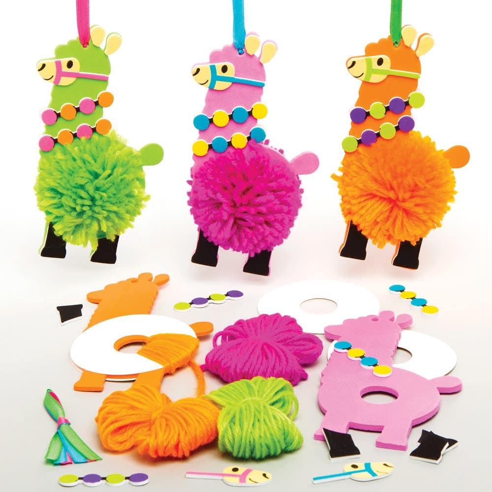 Lovely Llama Pom Pom Kits (Pack of 3) 3 Assorted Wool Colours, Pom Pom Maker Included, Crafts For Kids