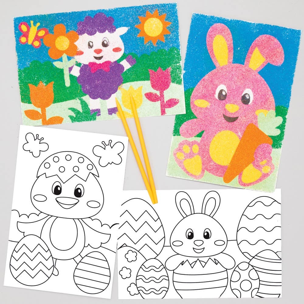 Easter Sand Art Pictures (Pack of 8) Easter Crafts For Kids, 8 Assorted Designs, Gifts For Children, Self-Adhesive Card