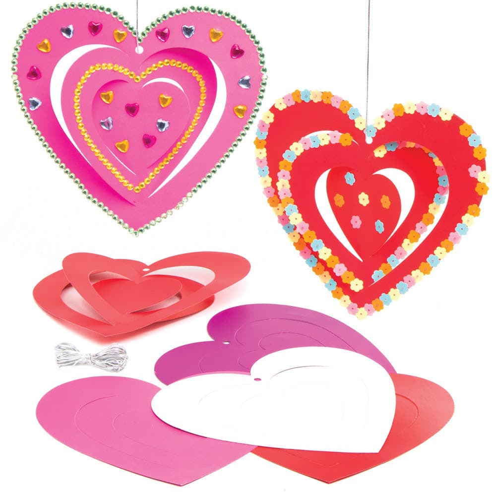 Heart Spiral Decorations (Pack of 12) Decoration Craft Kits 4 assorted colours - White, Red, Pink & Purple