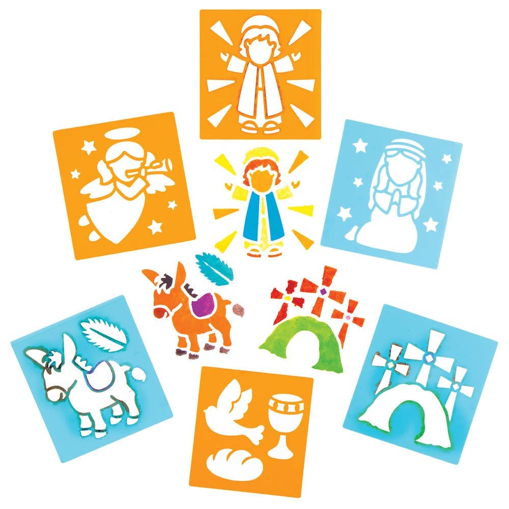 Holy Week Stencils (Pack of 6) Easter Craft Supplies 2 stencil colours - Orange & Blue