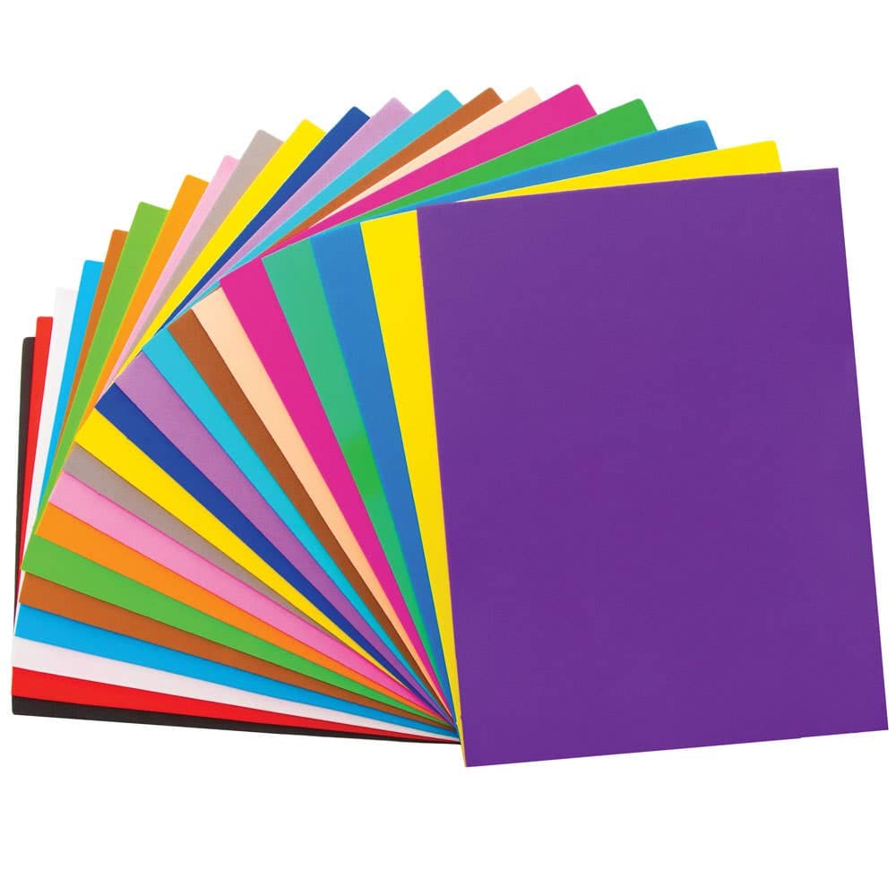 Foam Sheets Classpack (Pack of 50) 2mm Thick Foam, 20 Assorted Colours, 30cm x 23cm Size, Craft Supplies