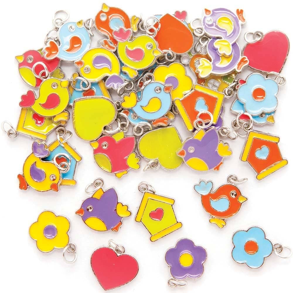 Bird Charms (Pack of 30) 18 Assorted Designs - Birds, Hearts & More, Metal Charms, Jewellery Making