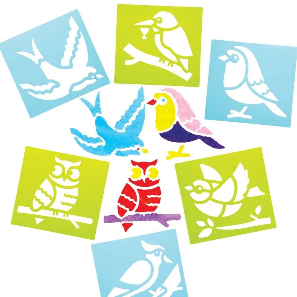 Bird Stencils (Pack of 8) Art Supplies, Art Materials 2 stencil colours - Green & Blue