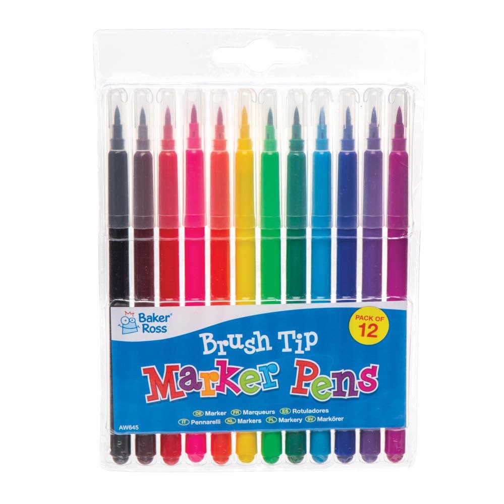 Brush Tip Marker Pens (Per pack) 12 assorted colours