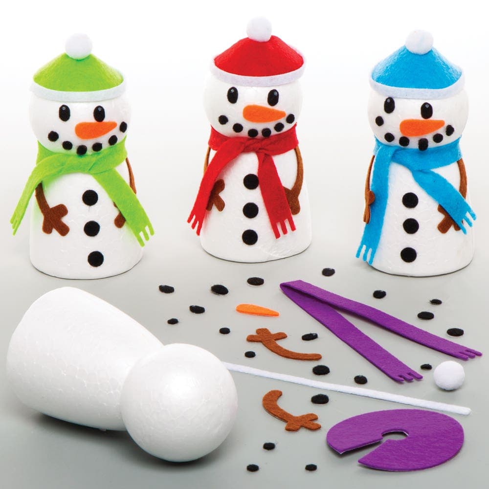 Make a Snowman Kits (Pack of 4) Christmas Crafts 4 assorted colours - Green, Purple, Red & Blue