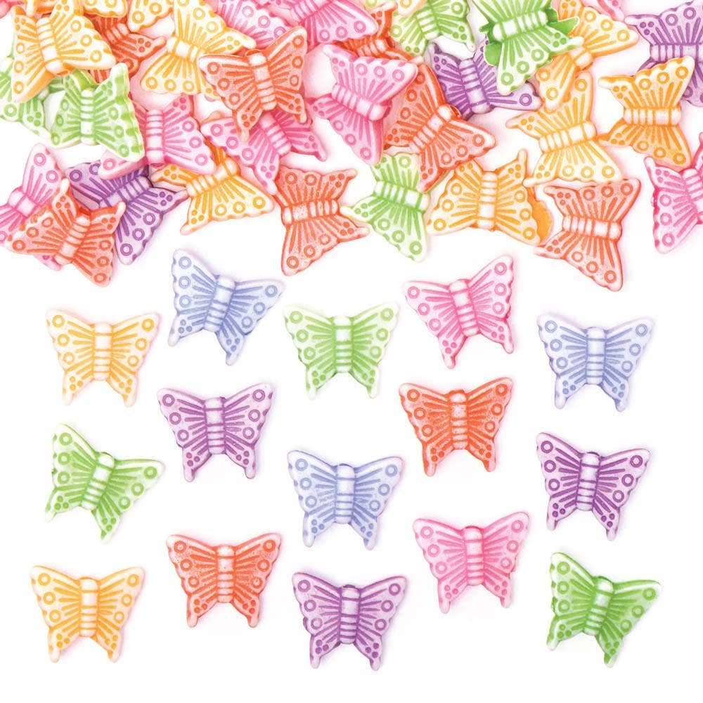 Butterfly Beads (Pack of 400) Craft Embellishments 6 assorted colours - Pink, Orange, Red, Green, Blue & Purple