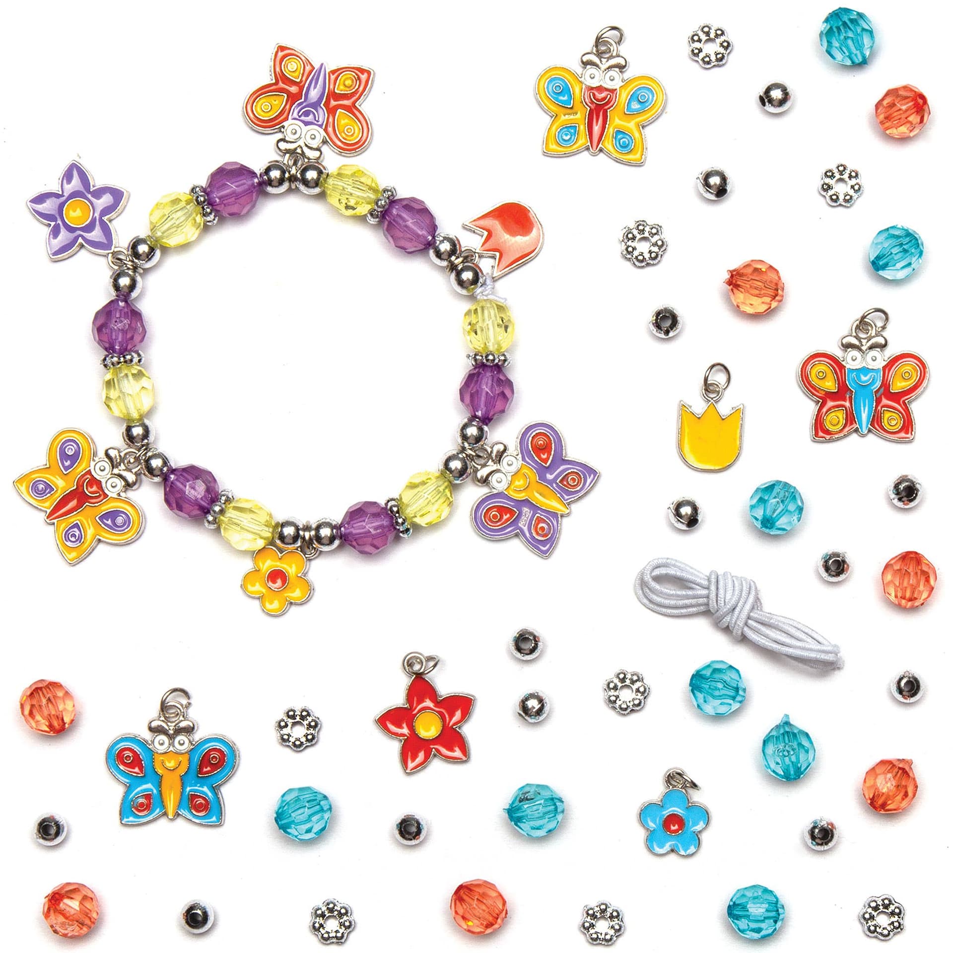Butterfly Charm Bracelet Kits (Pack of 3) Jewellery 3 colourways - Pink/Green, Blue/Orange & Purple/Orange