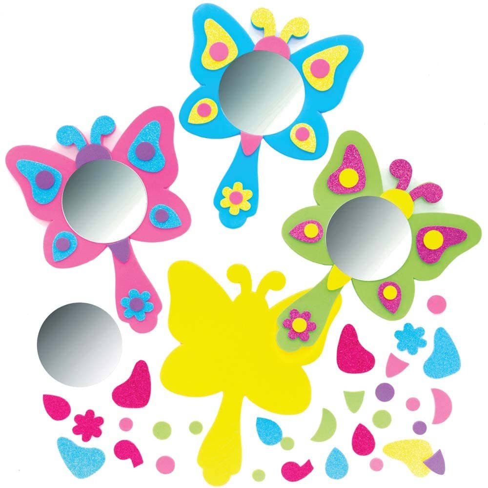 Butterfly Mirror Kits (Pack of 4) Craft Kits For Kids 4 assorted colours - Yellow, Pink Green & Blue